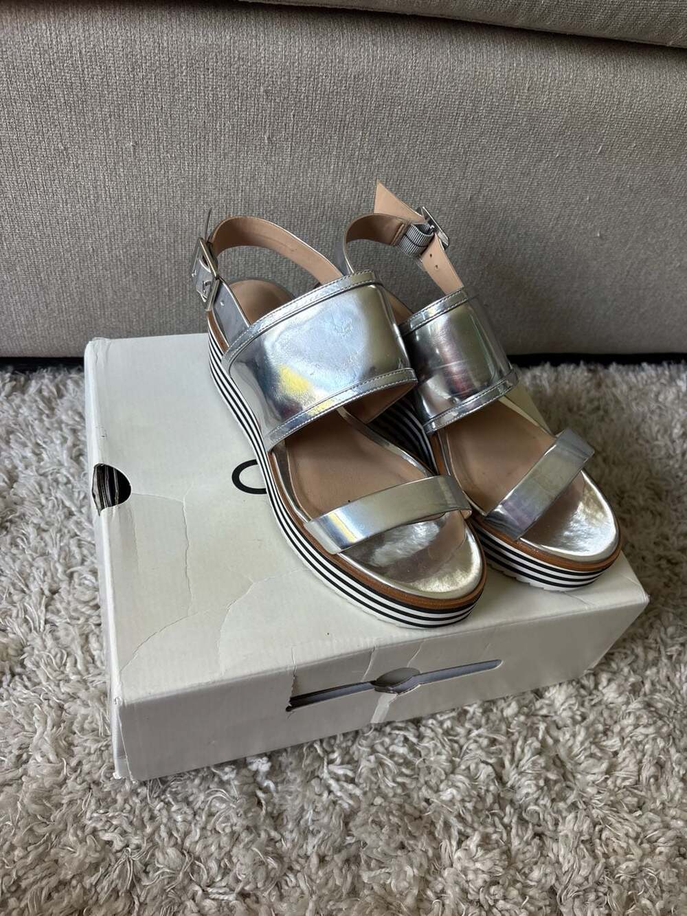 Aldo Jin Metallic Silver Platform Wedge Sandals